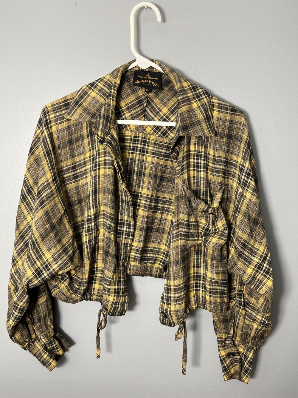 Vivienne Westwood vintage Yellow Black Plaid Cropped Drawstring shirt